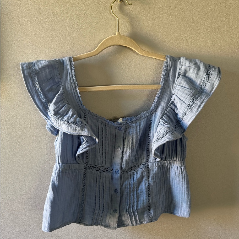 Aerie Light Blue Ruffled Blouse